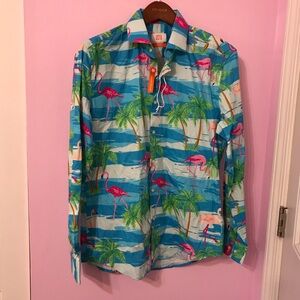 OppoSuits tropical Flamingo Long Sleeve Button Down tailored fit Shirt medium